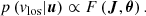 $$ \begin{aligned} p\left(v_{\mathrm{los} }|\boldsymbol{u}\right) \propto F\left(\boldsymbol{J},\boldsymbol{\theta }\right). \end{aligned} $$