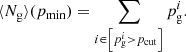$$ \begin{aligned} \langle N_{\rm g}\rangle (p_{\rm min}) = \sum _{i\in \left[p_{\rm g}^{i} > p_{\mathrm{cut} }\right]}p_{\rm g}^{i}. \end{aligned} $$