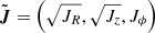 $ \tilde{\boldsymbol{J}}=\left(\sqrt{J_R},\sqrt{J_z},J_{\phi}\right) $