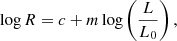 $$ \begin{aligned} \log R = c + m \log \left(\frac{L}{L_0}\right), \end{aligned} $$