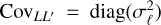 ${{\mathop{\rm Cov}\nolimits} _{L{L^\prime }}} = {\mathop{\rm diag}\nolimits} \left( {\sigma _\ell ^2} \right)$