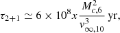 $$ \begin{aligned} \tau _{2+1} \simeq 6 \times 10^{8} x \frac{M_{c,6}^{2}}{{ v}_{\infty ,10}^3}\,\mathrm{yr} , \end{aligned} $$