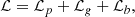 $$ \begin{aligned} \mathcal{L} = \mathcal{L} _p + \mathcal{L} _g + \mathcal{L} _b, \end{aligned} $$