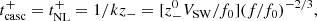 $$ \begin{aligned} t^+_{\rm casc}=t_{\rm NL}^+ = 1/kz_-=[z_-^0V_{\rm SW}/f_0](f/f_0)^{-2/3}, \end{aligned} $$