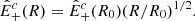 $$ \begin{aligned} {\hat{E}}_+^c(R) = {\hat{E}}_+^c(R_0)(R/R_0)^{1/2}. \end{aligned} $$