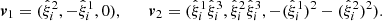$$ \begin{aligned} \boldsymbol{{ v}}_1 = (\hat{\xi }^2_i, -\hat{\xi }^1_i, 0), \qquad \boldsymbol{{ v}}_2 = (\hat{\xi }^1_i \hat{\xi }^3_i, \hat{\xi }^2_i \hat{\xi }^3_i, -(\hat{\xi }^1_i)^2 -(\hat{\xi }^2_i)^2). \end{aligned} $$