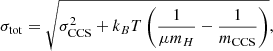 $$ \begin{aligned} \sigma _{\rm tot} = \sqrt{\sigma _{\rm CCS} ^2+ k_B T \left( \frac{1}{\mu m_H} - \frac{1}{m_{\rm CCS}} \right) }, \end{aligned} $$