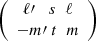 $ \bigg( \begin{array}{c} \ell\prime\;\;\; s \;\; \ell \\ -m\prime \; t \;\; m \\ \end{array}\bigg)\, $