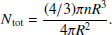 $$ \begin{aligned} N_{\rm tot} = \frac{(4/3)\pi n R^3}{4\pi R^2} .\end{aligned} $$