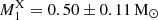 $ M_1^{\mathrm{X}} = 0.50 \pm 0.11 \, \mathrm{M}_{\odot} $