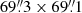 $ 69 {{{\overset{\prime\prime}{.}}}} 3 \times 69 {{{\overset{\prime\prime}{.}}}} 1 $