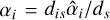 ${\alpha _i} = {d_{is}}{\hat \alpha _i}/{d_s}$