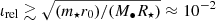 $ \iota_{\mathrm{rel}} \gtrsim \sqrt{(m_\star r_0)/(M_\bullet R_\star)} \approx 10^{-2} $