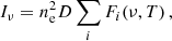 $$ \begin{aligned} I_\nu = n_{\rm {e}}^2 D\sum _{i}F_i(\nu , T)\,, \end{aligned} $$