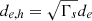 $ d_{e,h}=\sqrt{\Gamma_s}d_e $
