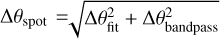 ${\rm{\Delta }}{\theta _{{\rm{spot}}}} = \sqrt {{\rm{\Delta }}\theta _{{\rm{fit}}}^2 + {\rm{\Delta }}\theta _{{\rm{bandpass}}}^2} $