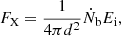 $$ \begin{aligned} F_{\mathrm{X}} = \frac{1}{4 \pi d^2} \dot{N}_{\rm b} E_{\rm i}, \end{aligned} $$