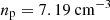 $ n_{\mathrm{p}} = 7.19\ \mathrm{cm}^{-3} $