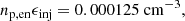 $$ \begin{aligned} n_{\rm p, en} \epsilon _{\rm inj} = 0.000125\ \mathrm{cm}^{-3}, \end{aligned} $$