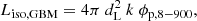 $$ \begin{aligned} L_{\rm {iso, GBM}} = 4 \pi \ d_{\rm L}^{2}\ k\ \phi _{\rm p,8-900}, \end{aligned} $$
