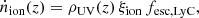 $$ \begin{aligned} \dot{n}_{\rm ion}(z) = \rho _{\rm UV}(z) \, \xi _{\rm ion} \,{f_{\rm esc,LyC}}, \end{aligned} $$