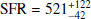 $ \mathrm{SFR= 521_{-42}^{+122}~M_\odot~yr^{-1}} $