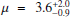 $ \mu=3.6^{+2.0}_{-0.9} $