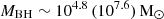 $ M_{\mathrm{BH}}\sim 10^{4.8}\,(10^{7.6})\,\mathrm{M}_{\odot} $