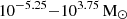$ 10^{-5.25}{-}10^{3.75}\,\mathrm{M}_{\odot} $