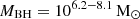 $ M_{\mathrm{BH}} = 10^{6.2-8.1}\,\mathrm{M}_{\odot} $