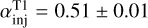 $\[\alpha_{\mathrm{inj}}^{\mathrm{T} 1}=0.51 \pm 0.01\]$