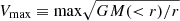 $ {V_{\text{max}}}\equiv \mathrm{max}\sqrt{GM( < r)/r} $