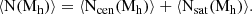 $$ \begin{aligned} \langle \mathrm{N(M_{h})\rangle } =\mathrm{\langle N_{cen}(M_{h})\rangle } + \mathrm{\langle N_{sat}(M_{h})\rangle }. \end{aligned} $$