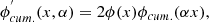 $$ \begin{aligned} \mathrm {\phi} ^{^{\prime }}_{cum.}(x, \alpha ) = 2\phi (x)\phi _{cum.}(\alpha x), \end{aligned} $$