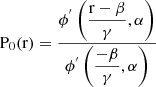 $$ \begin{aligned} \mathrm{P_0(r)} = \dfrac{\phi ^{^{\prime }}\left(\dfrac{\mathrm{r}-\beta }{\gamma },\alpha \right)}{\phi ^{^{\prime }}\left(\dfrac{-\beta }{\gamma },\alpha \right)} \end{aligned} $$
