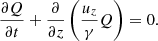 $$ \begin{aligned} \frac{\partial Q}{\partial t} + \frac{\partial }{\partial z}\left(\frac{u_z}{\gamma } Q\right) = 0. \end{aligned} $$