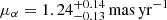 $ \mu_\alpha = 1.24^{+0.14}_{-0.13}\,\mathrm{mas}\,\mathrm{yr}^{-1} $