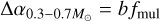 $\[\Delta \alpha_{0.3-0.7 M_{\odot}}=b f_{\mathrm{mul}}\]$
