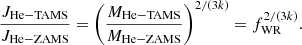 $$ \begin{aligned} \frac{J_\mathrm{He-TAMS} }{J_\mathrm{He-ZAMS} }=\left(\frac{M_\mathrm{He-TAMS} }{M_\mathrm{He-ZAMS} }\right)^{2/(3k)}= f_\mathrm{WR} ^{2/(3k)}. \end{aligned} $$