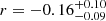 $ r=-0.16^{+0.10}_{-0.09} $