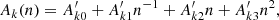 $$ \begin{aligned} A_k(n) = A^{\prime }_{k0} + A^{\prime }_{k1} n^{-1} + A^{\prime }_{k2} n + A^{\prime }_{k3} n^2, \\ \end{aligned} $$