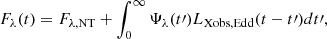 $$ \begin{aligned} F_{\lambda }(t) = F_{\rm \lambda , NT} + \int _{0}^{\infty } \Psi _{\lambda }(t\prime )L_{\rm Xobs,Edd}(t-t\prime )dt\prime , \end{aligned} $$
