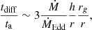 $$ \begin{aligned} \displaystyle \frac{t_{\rm diff}}{t_{\rm a}} \sim 3 \frac{\dot{M}}{\dot{M}_{\rm Edd}} \frac{h}{r}\frac{r_g}{r}, \end{aligned} $$