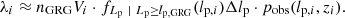 $$ \begin{aligned} \lambda _i \approx n_{\rm GRG} V_i \cdot f_{L_{\rm p}\ \vert \ L_{\rm p} \ge l_{\rm p,GRG}}(l_{\mathrm{p},i}) \Delta l_{\rm p} \cdot p_{\rm obs}(l_{\mathrm{p},i},z_i). \end{aligned} $$