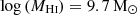 $ \log{(M_{\mathrm{H}\textsc{i}})} = 9.7\,\mathrm{M}_{\odot} $