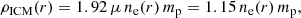 $$ \begin{aligned} \rho _{\rm ICM}(r) = 1.92 \, \mu \, n_{\rm e}(r) \, m_{\rm p} = 1.15 \, n_{\rm e}(r) \, m_{\rm p}, \end{aligned} $$