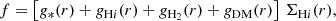 $$ \begin{aligned} f = \left[g_*(r) + g_{\mathrm{H}i }(r) + g_{\rm H_{2}}(r) + g_{\rm DM}(r)\right]\,\Sigma _{\mathrm{H}i }(r), \end{aligned} $$