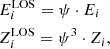 $$ \begin{aligned}&E_i^\mathrm{LOS}=\psi \cdot E_i \nonumber \\&Z_i^\mathrm{LOS}=\psi ^3 \cdot Z_i , \end{aligned} $$