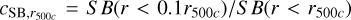 ${c_{{\rm{SB}},{r_{500c}}}} = SB\left( {r < 0.1{r_{500c}}} \right)/SB\left( {r < {r_{500c}}} \right)$