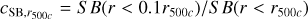 ${c_{{\rm{SB}},{r_{500c}}}} = SB\left( {r < 0.1{r_{500c}}} \right)/SB\left( {r < {r_{500c}}} \right)$